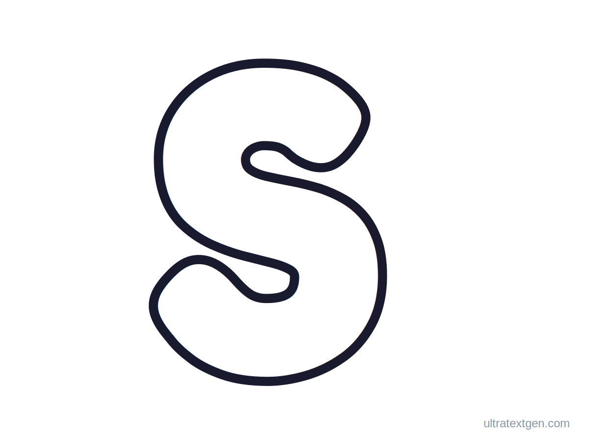 Printable bubble letter S: puffy hollow outline to print, trace and color in