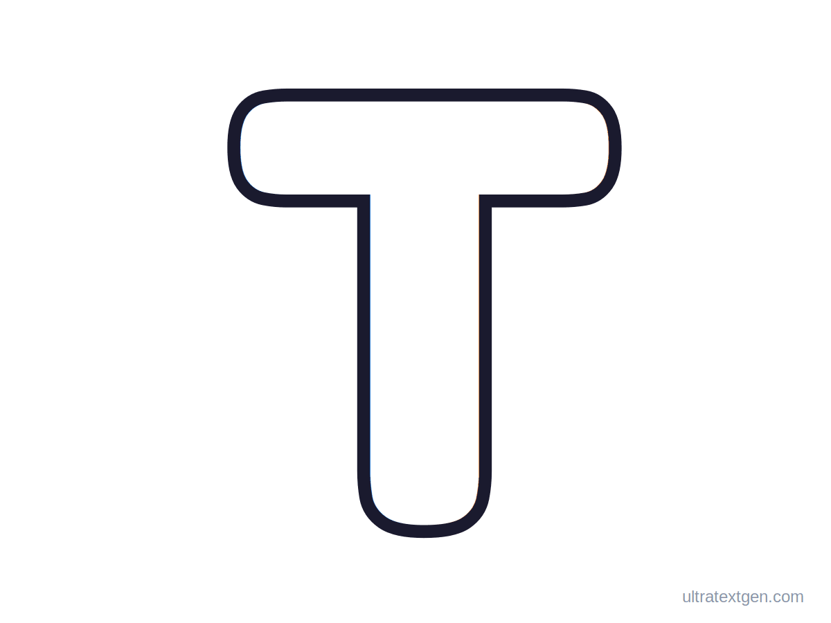 Printable bubble letter T: puffy hollow outline to print, trace and color in