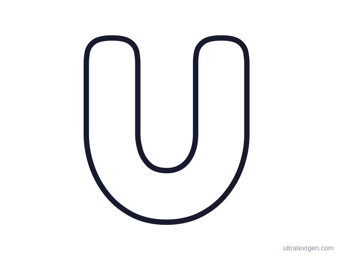 Printable bubble letter U: puffy hollow outline to print, trace and color in