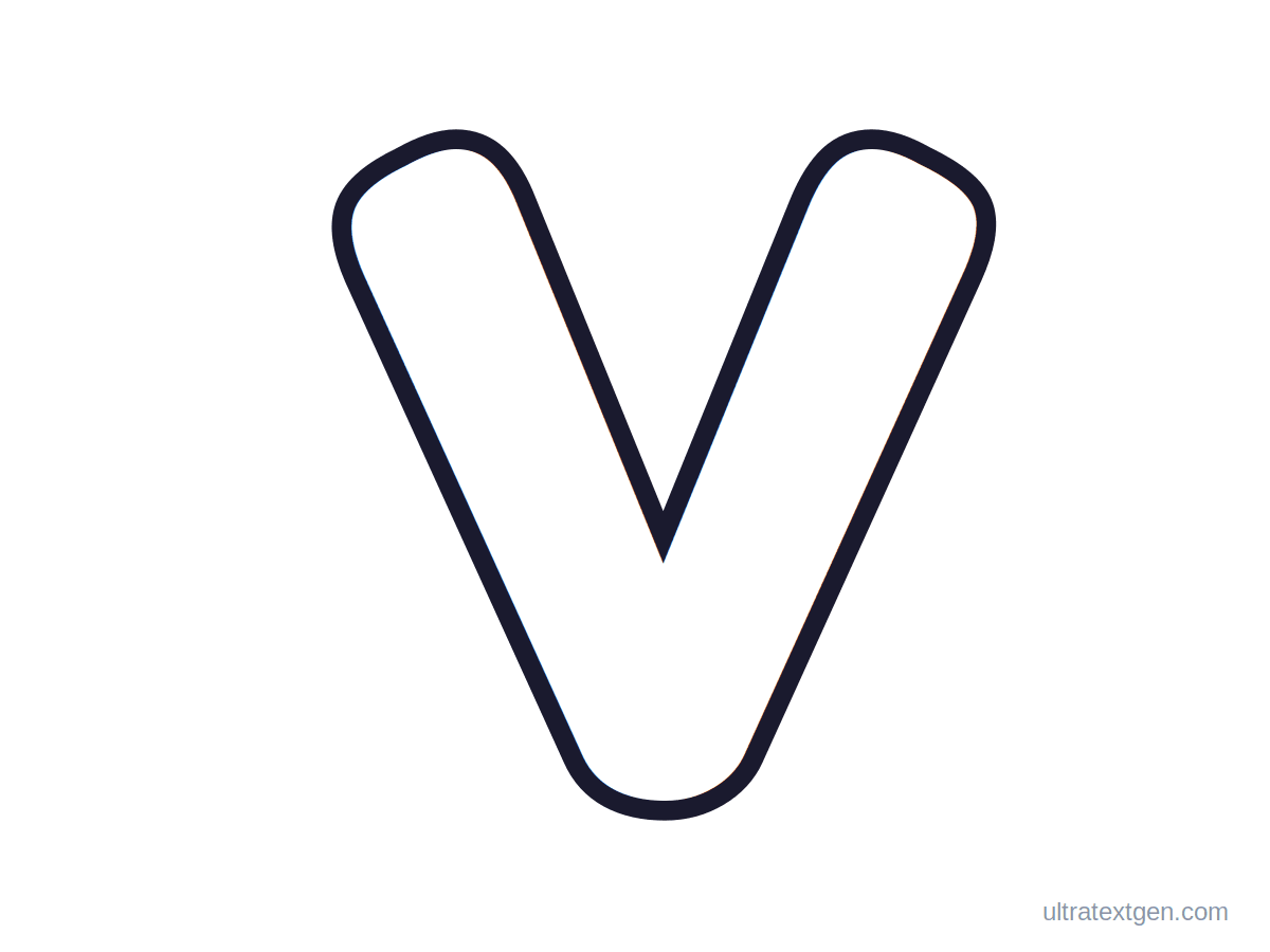 Printable bubble letter V: puffy hollow outline to print, trace and color in