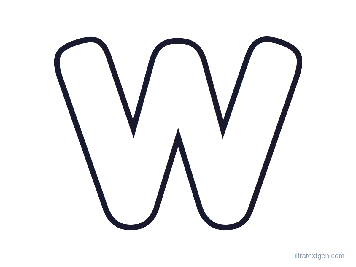 Printable bubble letter W: puffy hollow outline to print, trace and color in