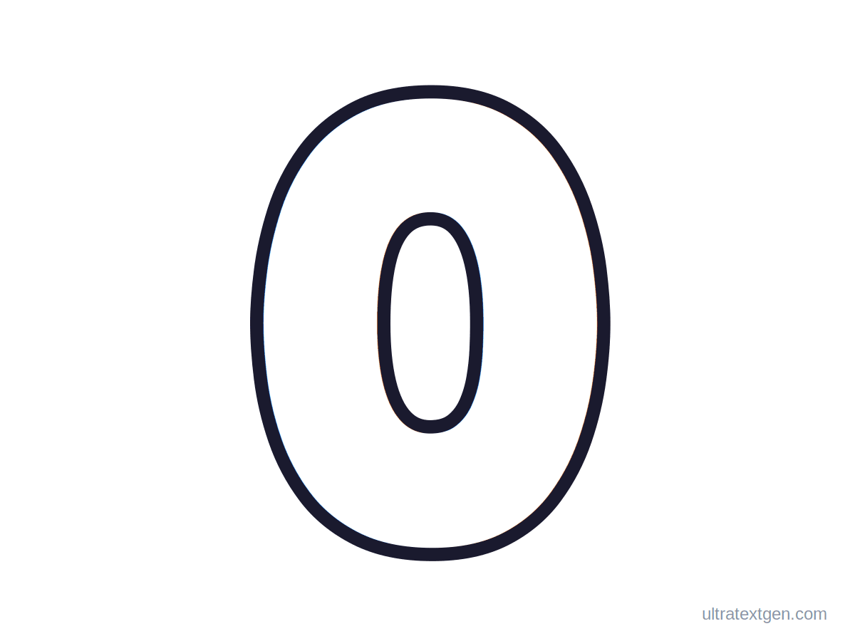 Printable bubble number 0: puffy hollow outline to print, trace and color in