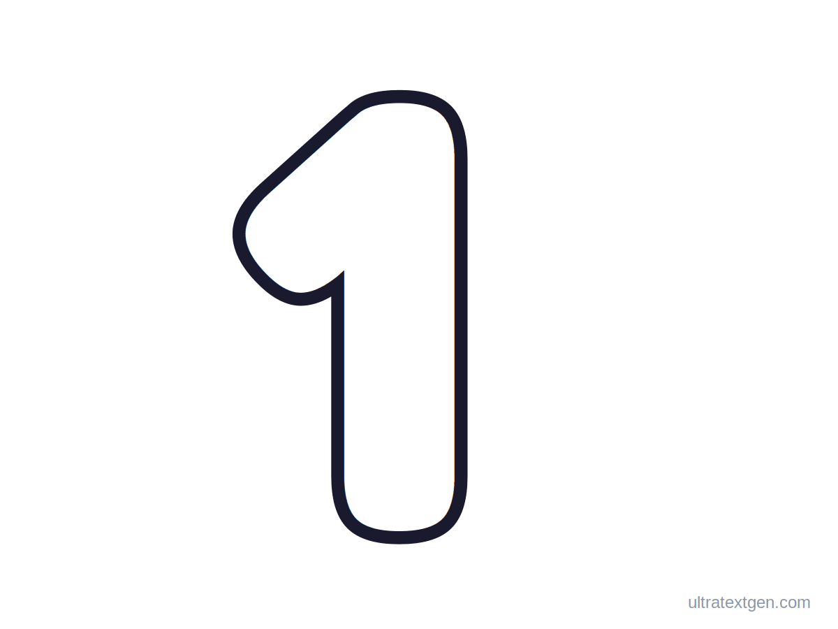 Printable bubble number 1: puffy hollow outline to print, trace and color in