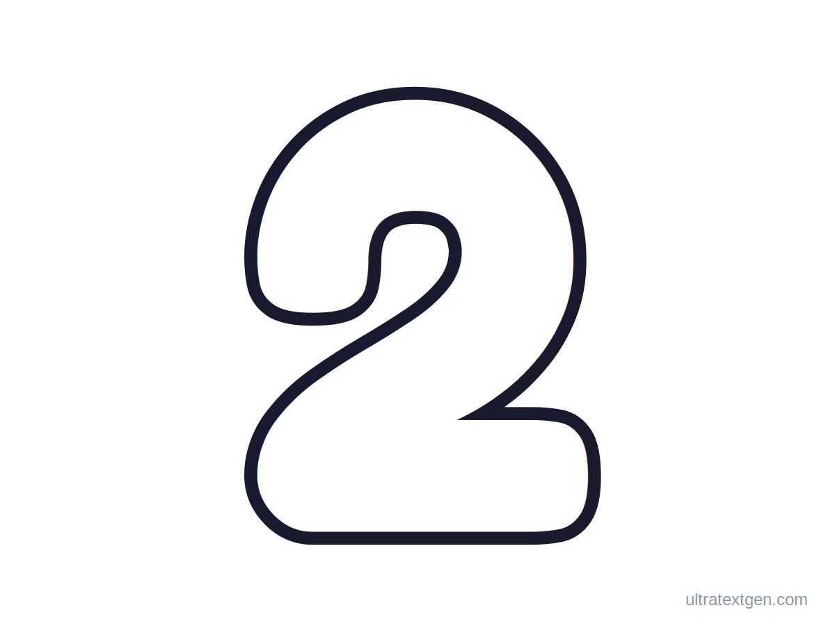 Printable bubble number 2: puffy hollow outline to print, trace and color in