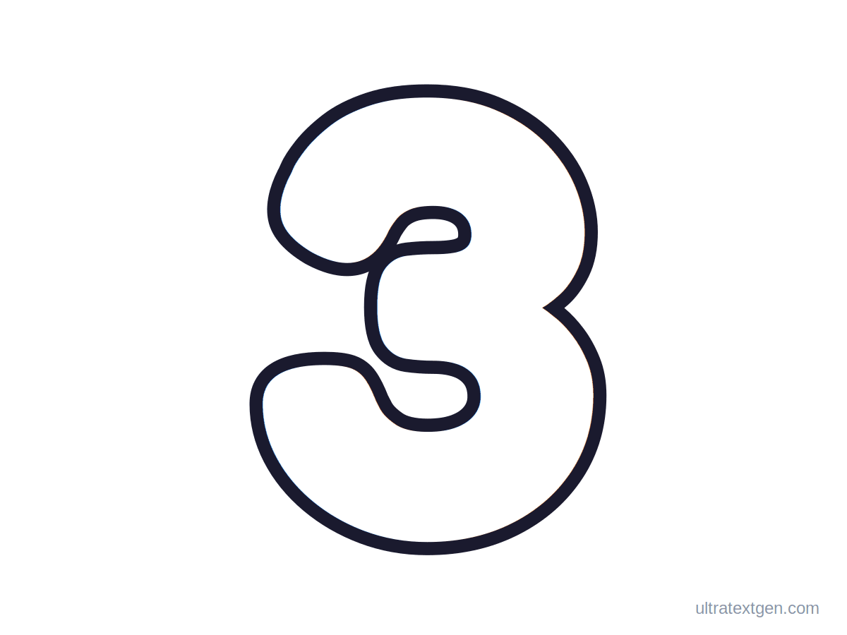 Printable bubble number 3: puffy hollow outline to print, trace and color in
