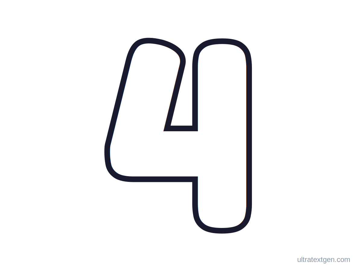 Printable bubble number 4: puffy hollow outline to print, trace and color in