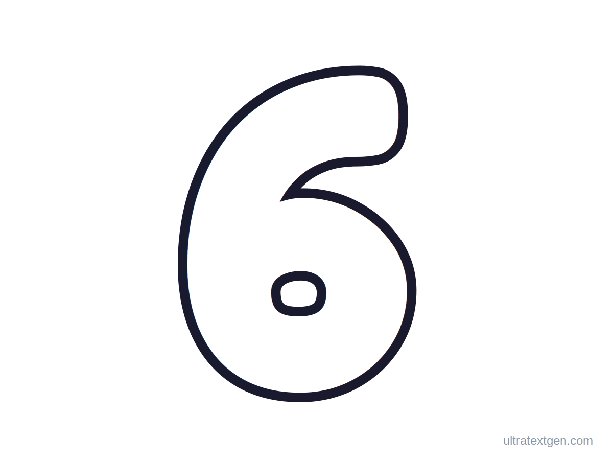 Printable bubble number 6: puffy hollow outline to print, trace and color in
