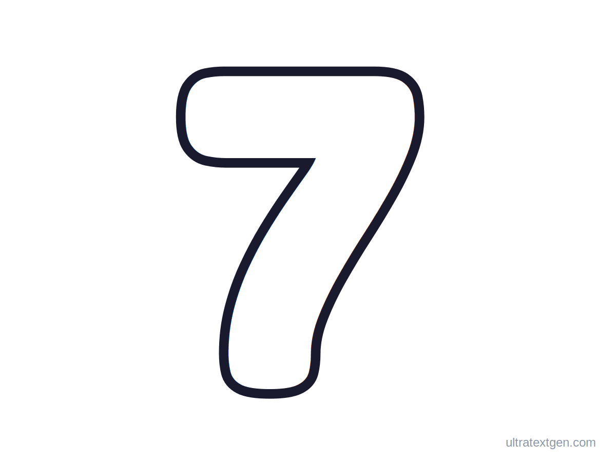 Printable bubble number 7: puffy hollow outline to print, trace and color in