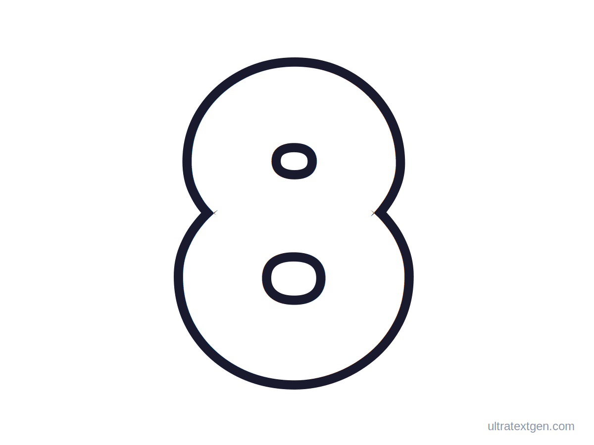 Printable bubble number 8: puffy hollow outline to print, trace and color in