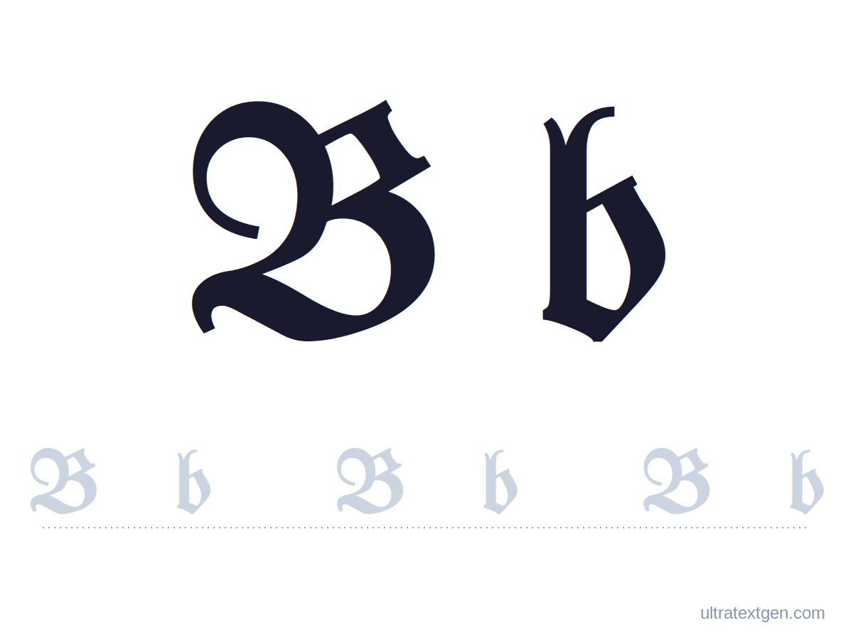 Calligraphy letter B practice sheet: blackletter uppercase and lowercase model with a lighter trace row