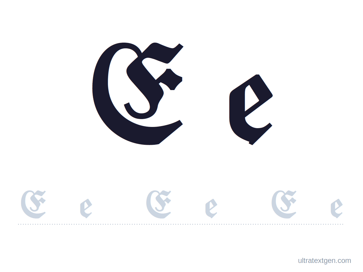 Calligraphy letter E practice sheet: blackletter uppercase and lowercase model with a lighter trace row