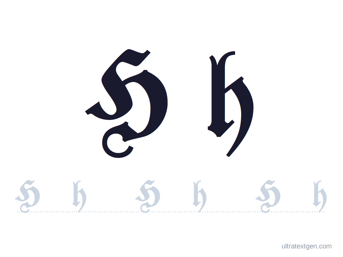Calligraphy letter H practice sheet: blackletter uppercase and lowercase model with a lighter trace row