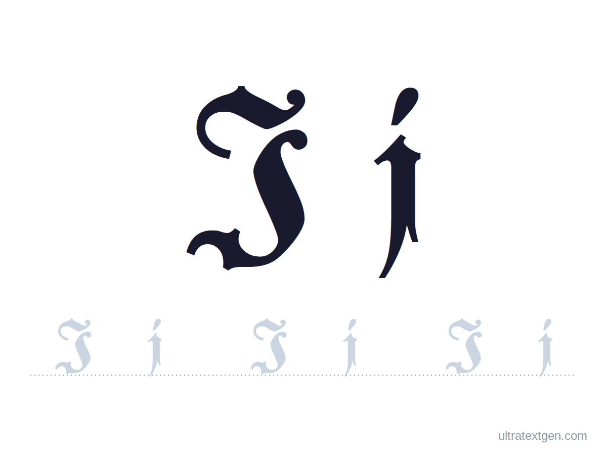 Calligraphy letter J practice sheet: blackletter uppercase and lowercase model with a lighter trace row