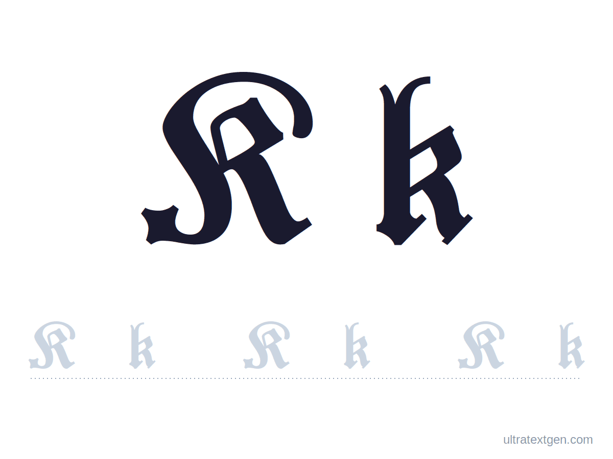 Calligraphy letter K practice sheet: blackletter uppercase and lowercase model with a lighter trace row