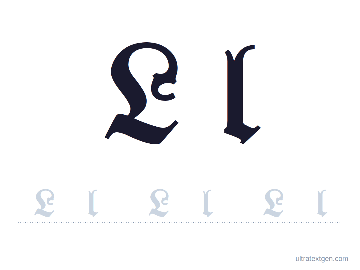 Calligraphy letter L practice sheet: blackletter uppercase and lowercase model with a lighter trace row