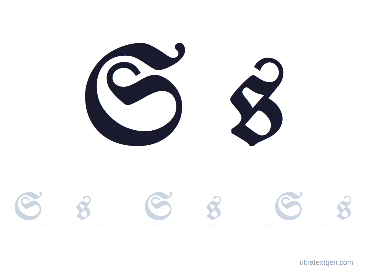 Calligraphy letter S practice sheet: blackletter uppercase and lowercase model with a lighter trace row