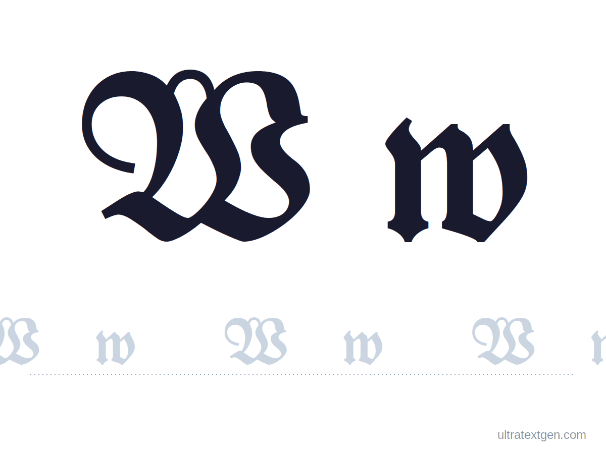 Calligraphy letter W practice sheet: blackletter uppercase and lowercase model with a lighter trace row