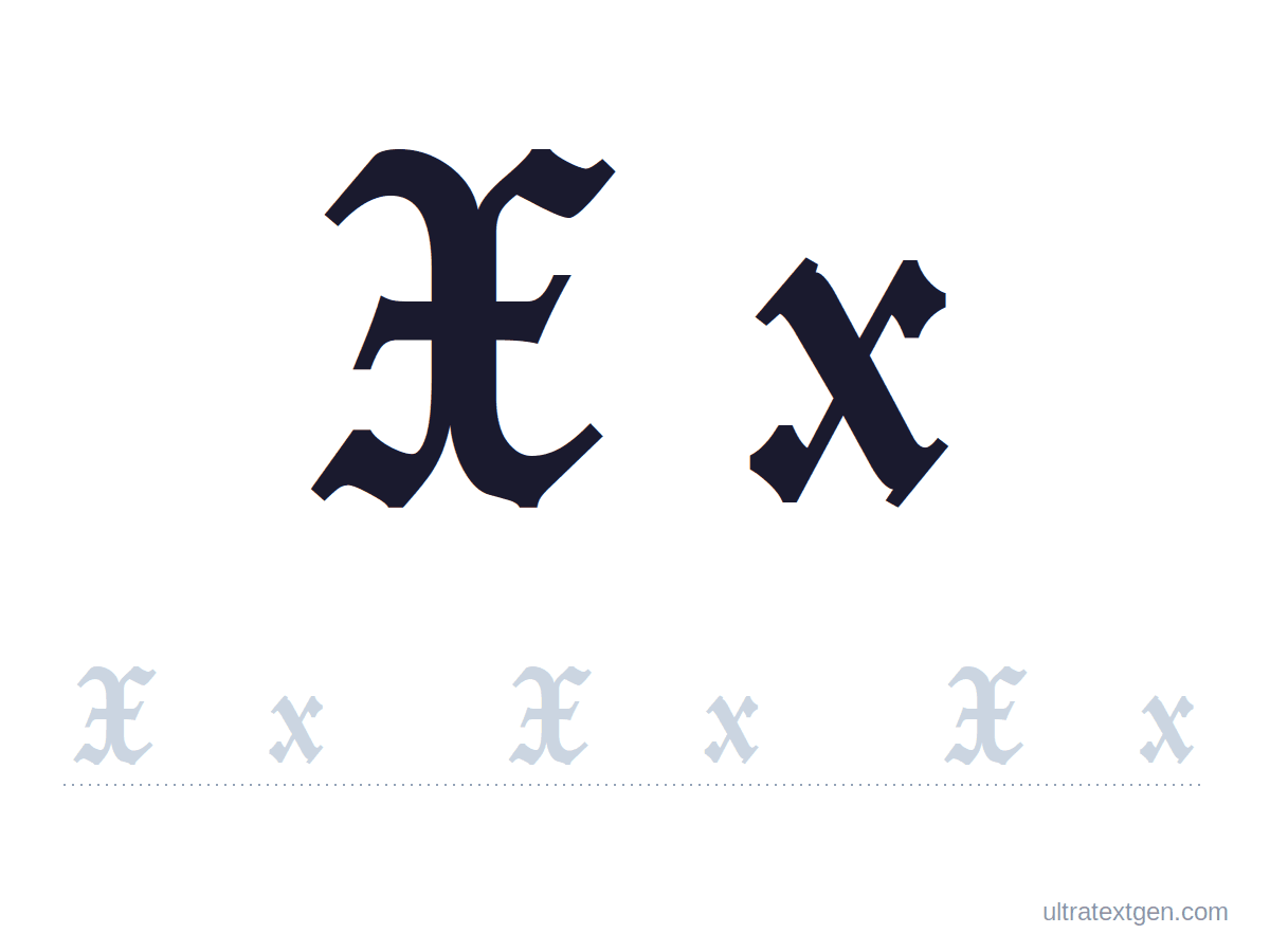 Calligraphy letter X practice sheet: blackletter uppercase and lowercase model with a lighter trace row