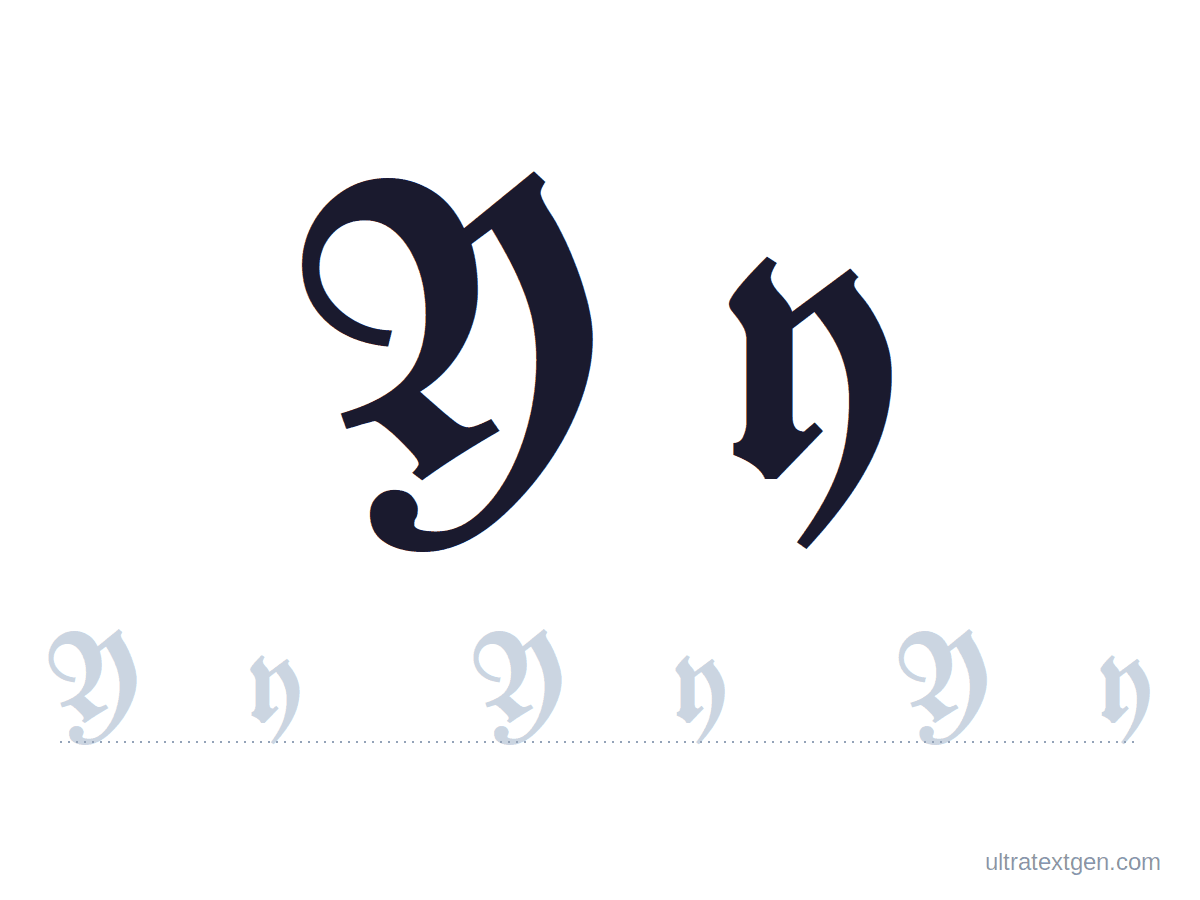 Calligraphy letter Y practice sheet: blackletter uppercase and lowercase model with a lighter trace row