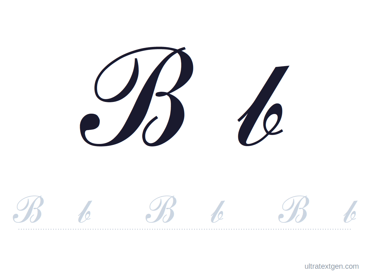 Cursive letter B practice sheet: uppercase and lowercase model with a lighter trace row
