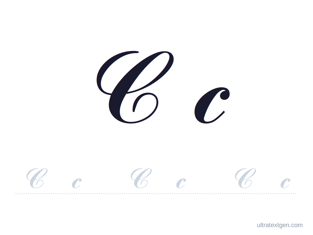 Cursive letter C practice sheet: uppercase and lowercase model with a lighter trace row