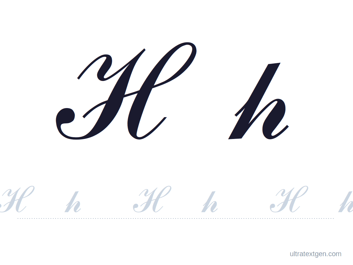 Cursive letter H practice sheet: uppercase and lowercase model with a lighter trace row