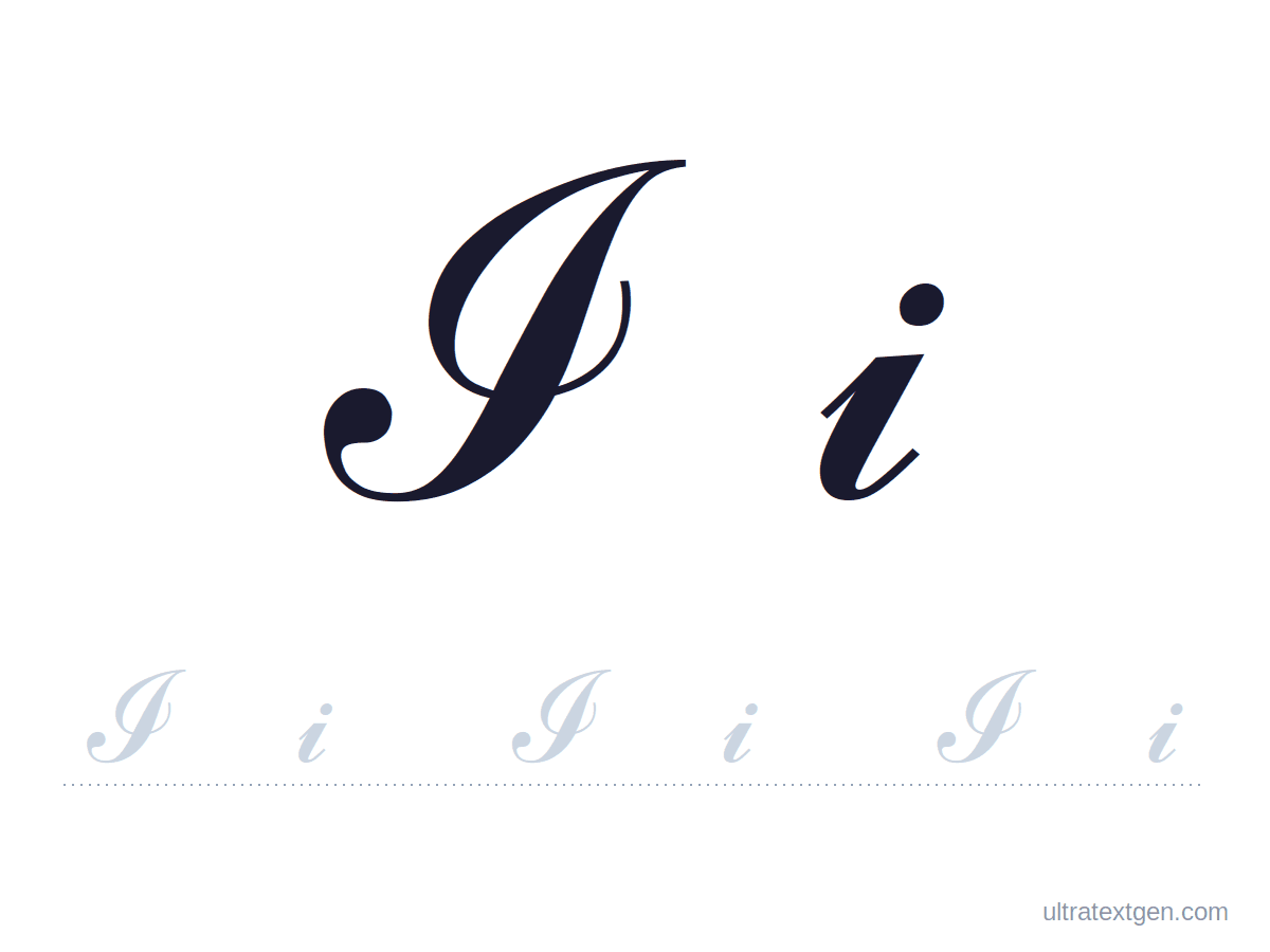 Cursive letter I practice sheet: uppercase and lowercase model with a lighter trace row