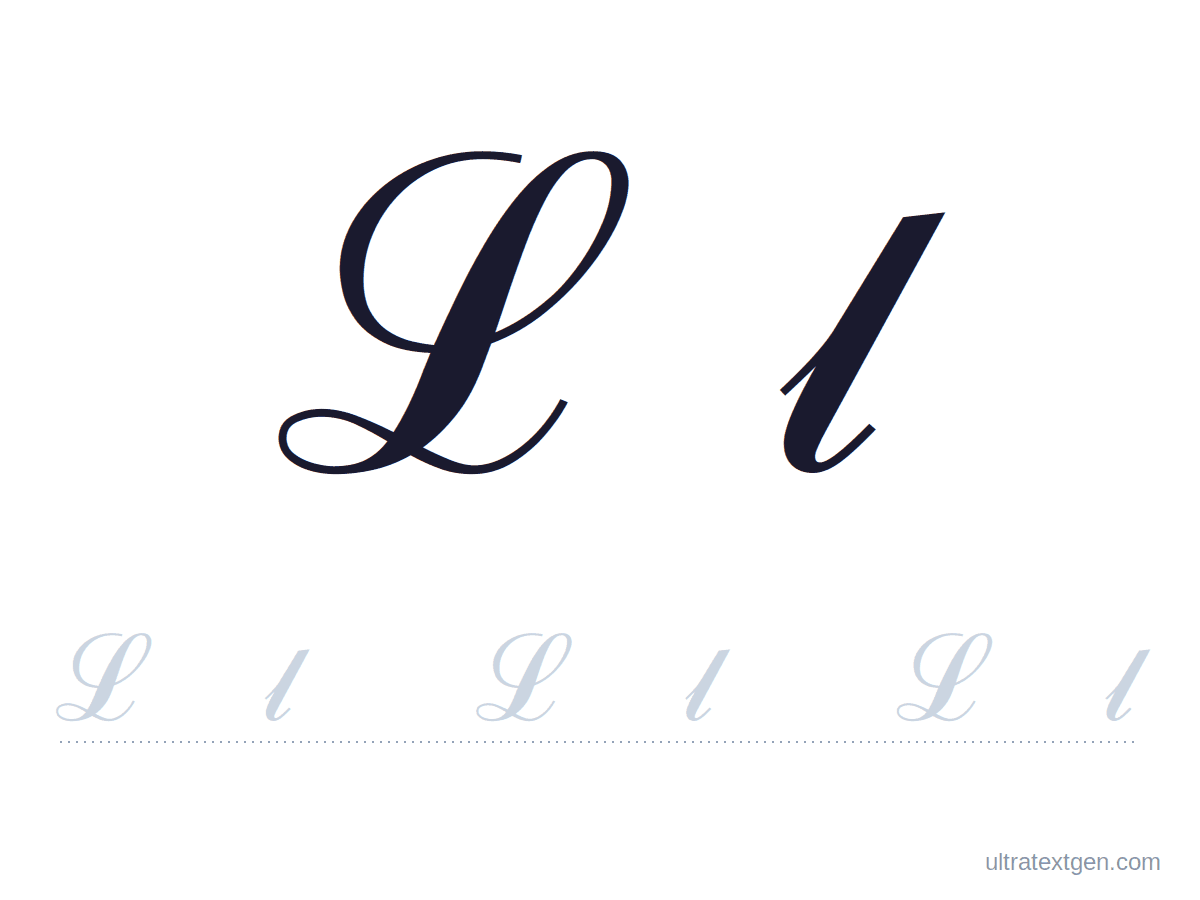 Cursive letter L practice sheet: uppercase and lowercase model with a lighter trace row