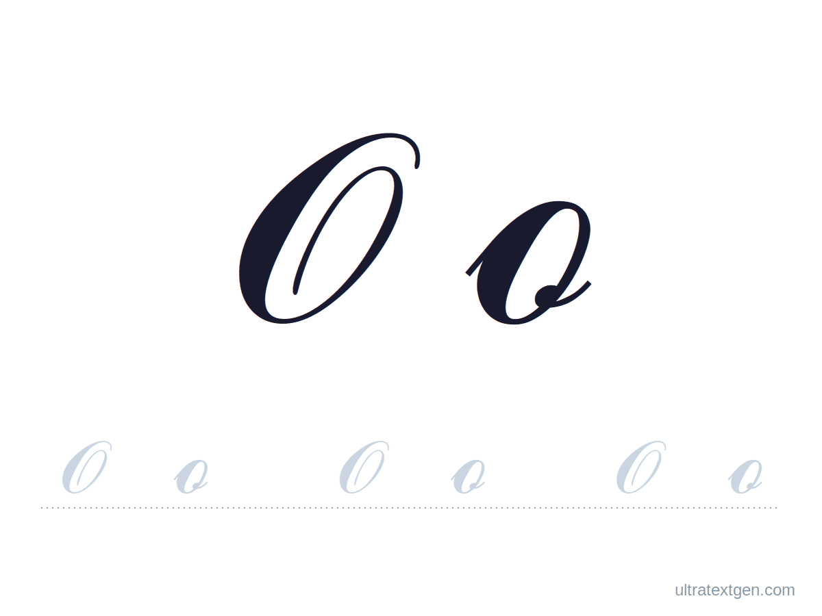 Cursive letter O practice sheet: uppercase and lowercase model with a lighter trace row