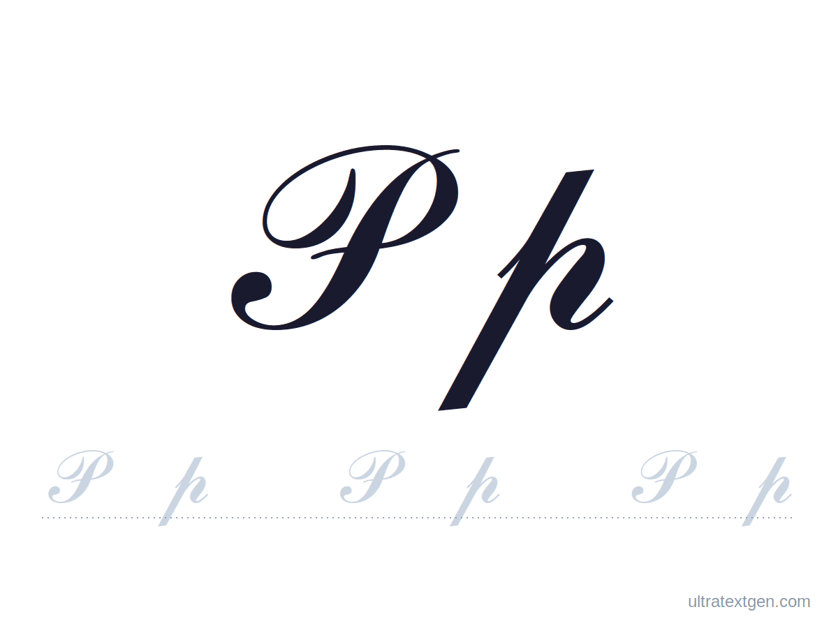 Cursive letter P practice sheet: uppercase and lowercase model with a lighter trace row