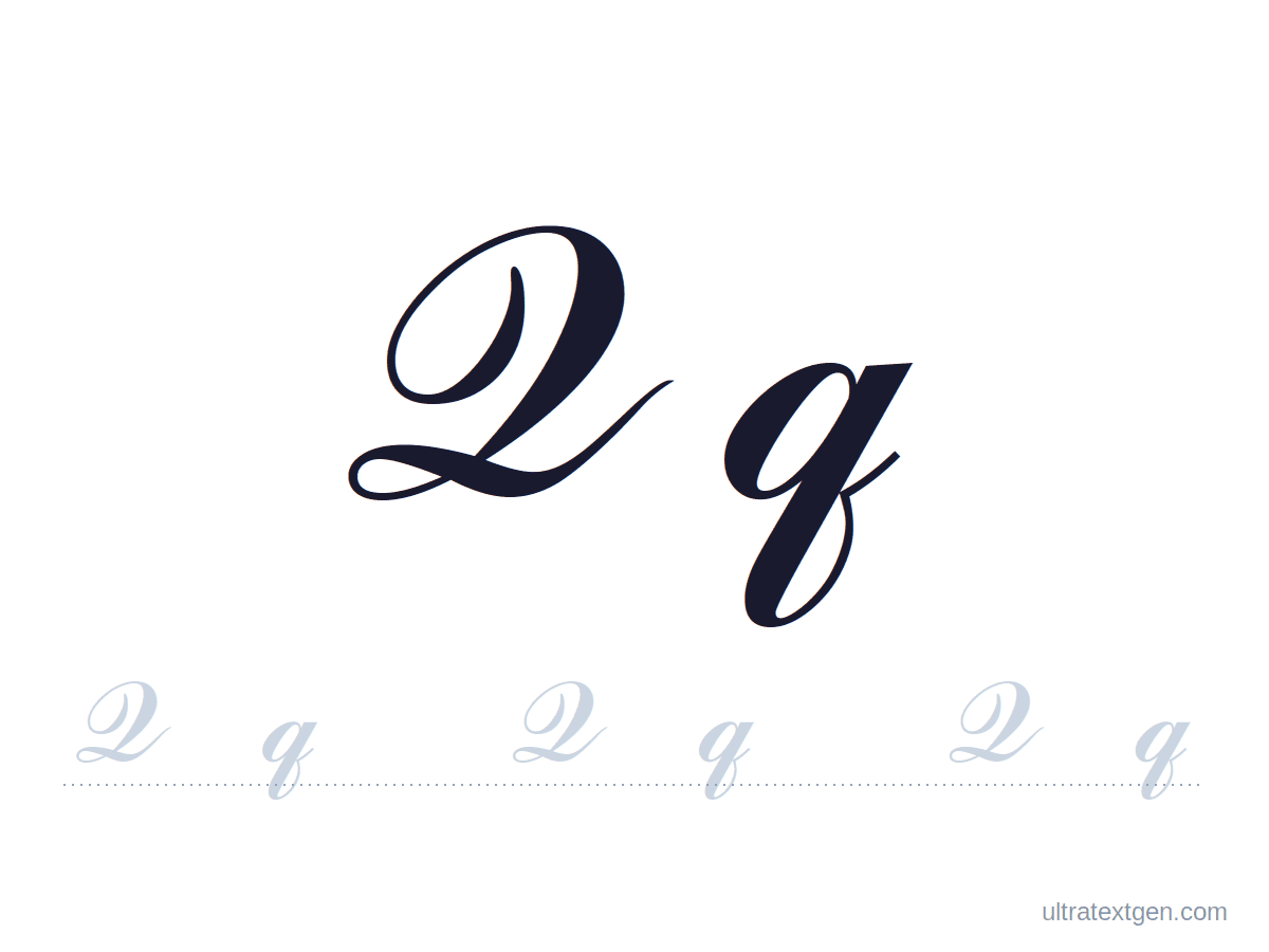 Cursive letter Q practice sheet: uppercase and lowercase model with a lighter trace row