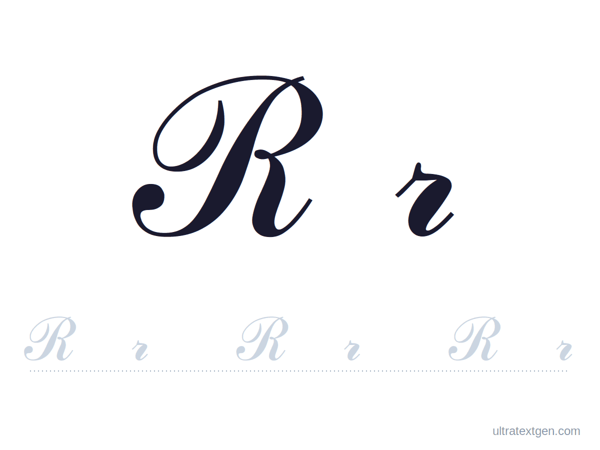 Cursive letter R practice sheet: uppercase and lowercase model with a lighter trace row