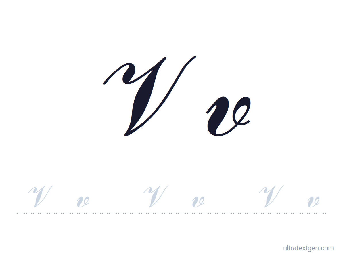 Cursive letter V practice sheet: uppercase and lowercase model with a lighter trace row