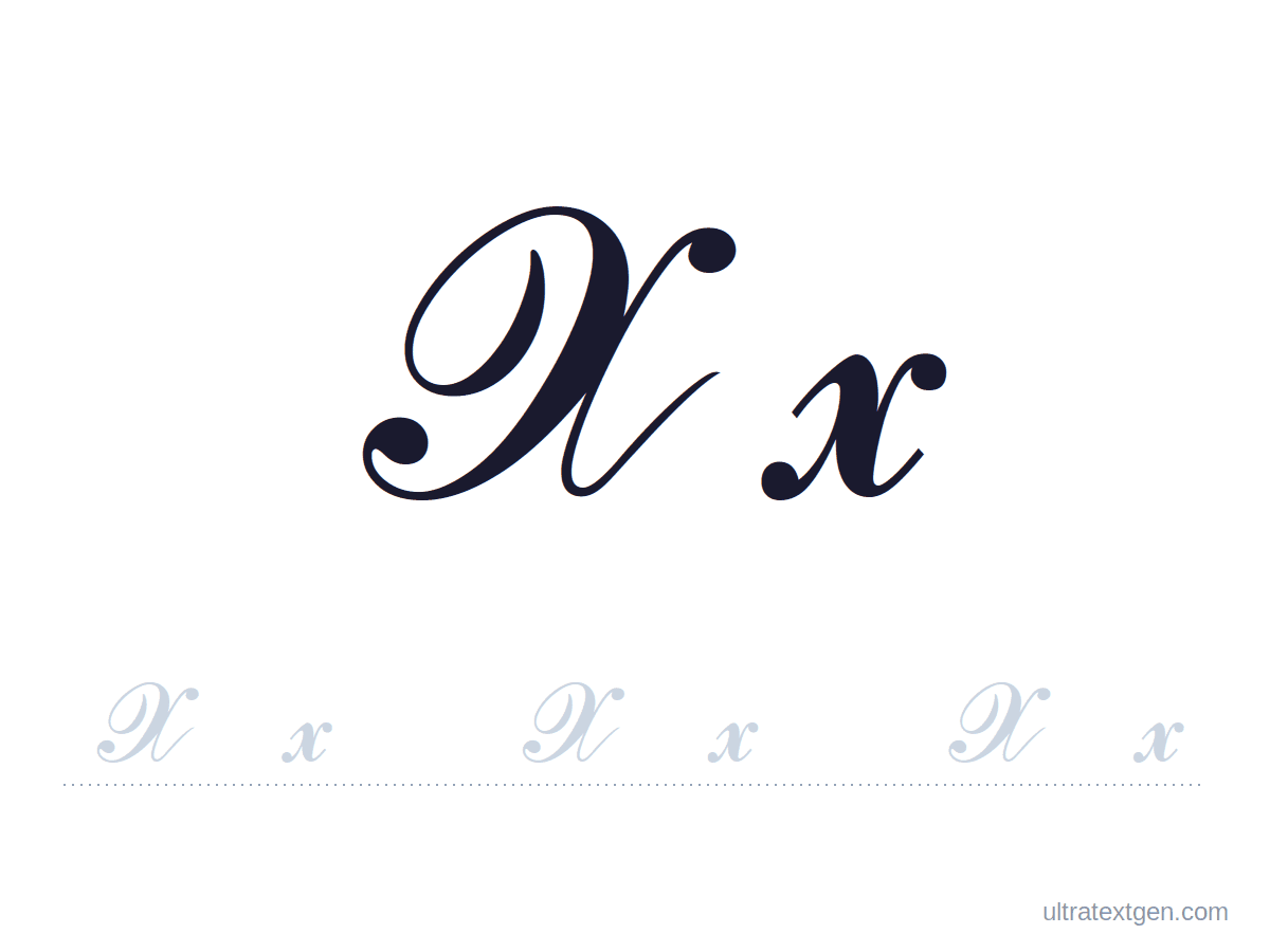 Cursive letter X practice sheet: uppercase and lowercase model with a lighter trace row