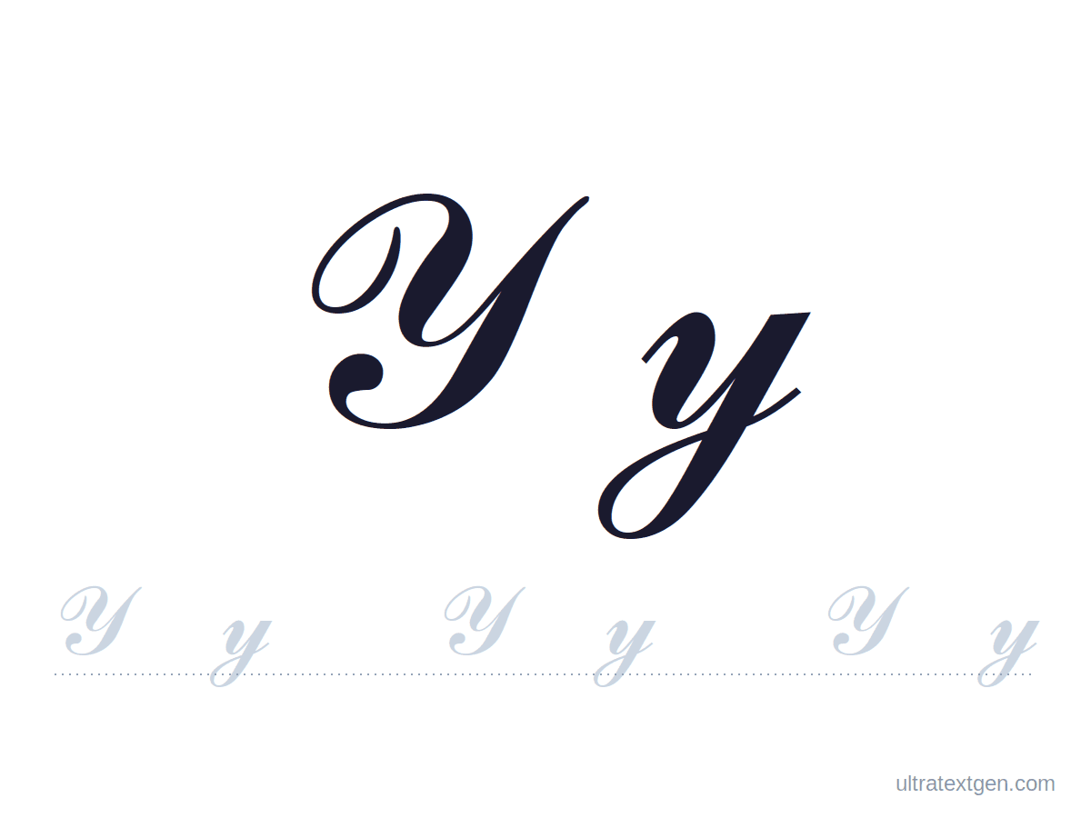 Cursive letter Y practice sheet: uppercase and lowercase model with a lighter trace row