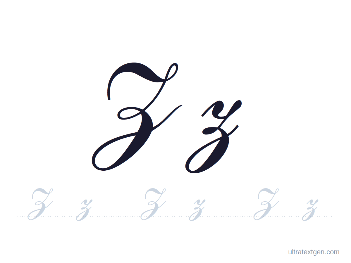 Cursive letter Z practice sheet: uppercase and lowercase model with a lighter trace row