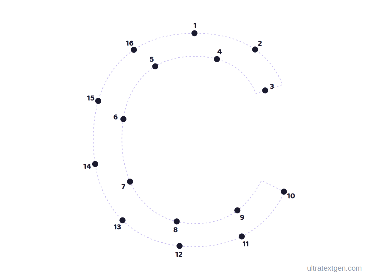 Letter C dot to dot: numbered dots to connect that reveal the letter