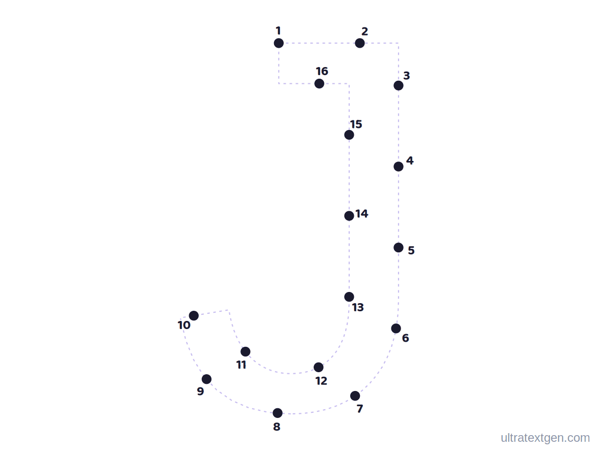 Letter J dot to dot: numbered dots to connect that reveal the letter