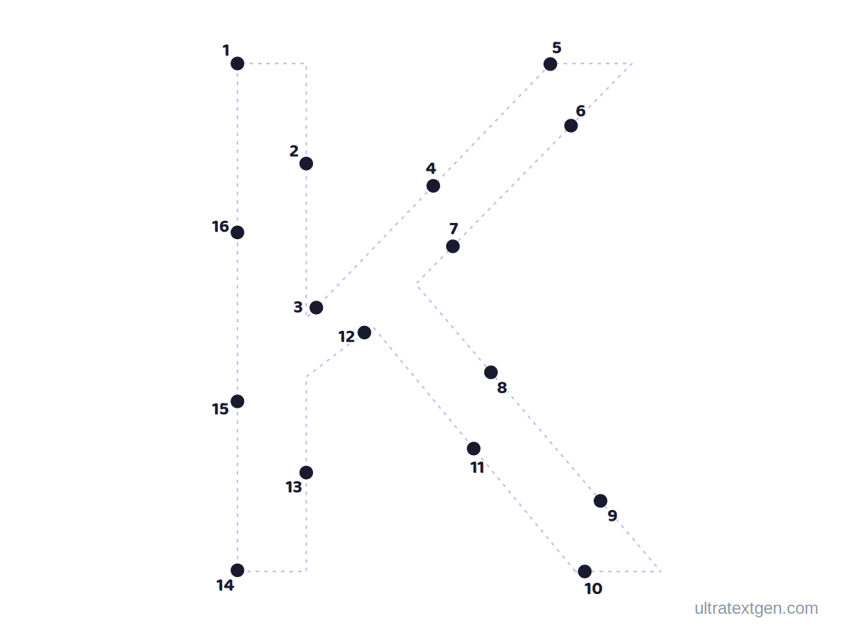 Letter K dot to dot: numbered dots to connect that reveal the letter