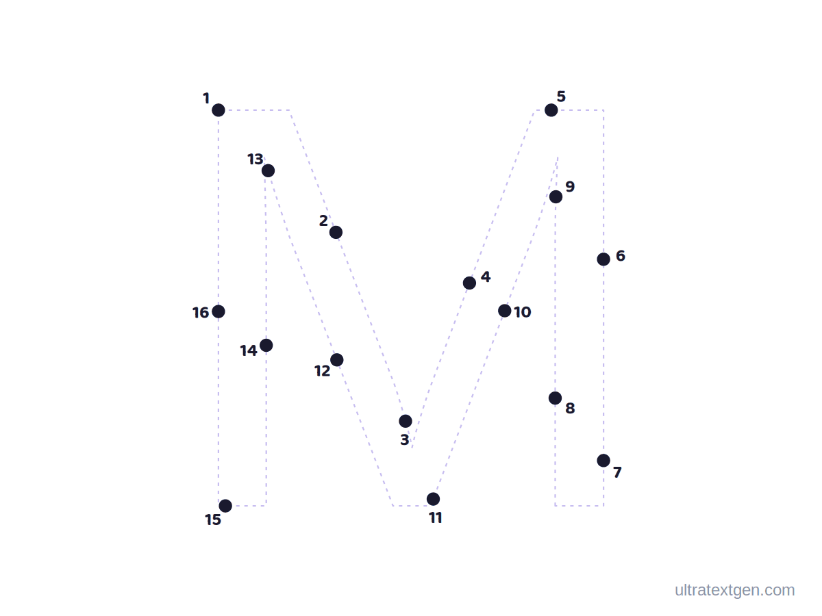 Letter M dot to dot: numbered dots to connect that reveal the letter