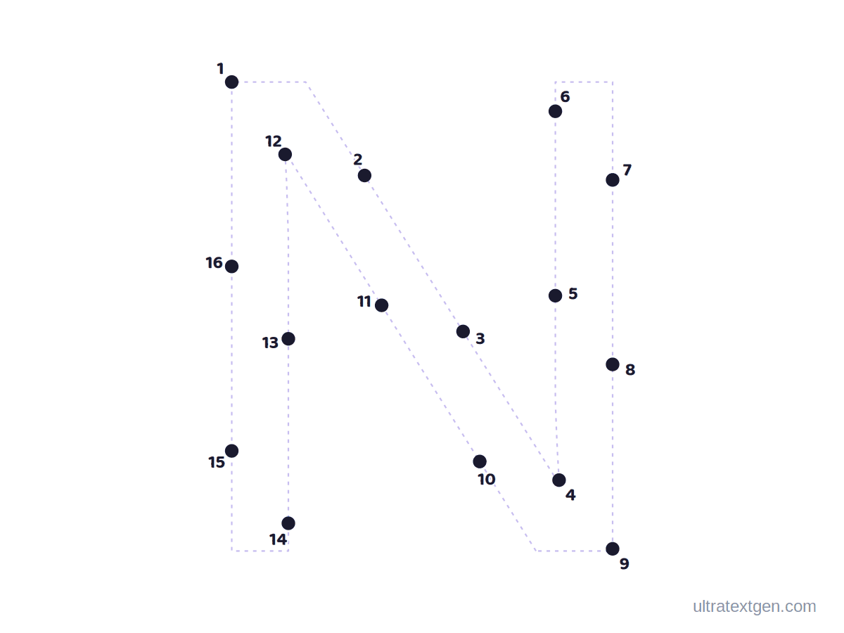 Letter N dot to dot: numbered dots to connect that reveal the letter