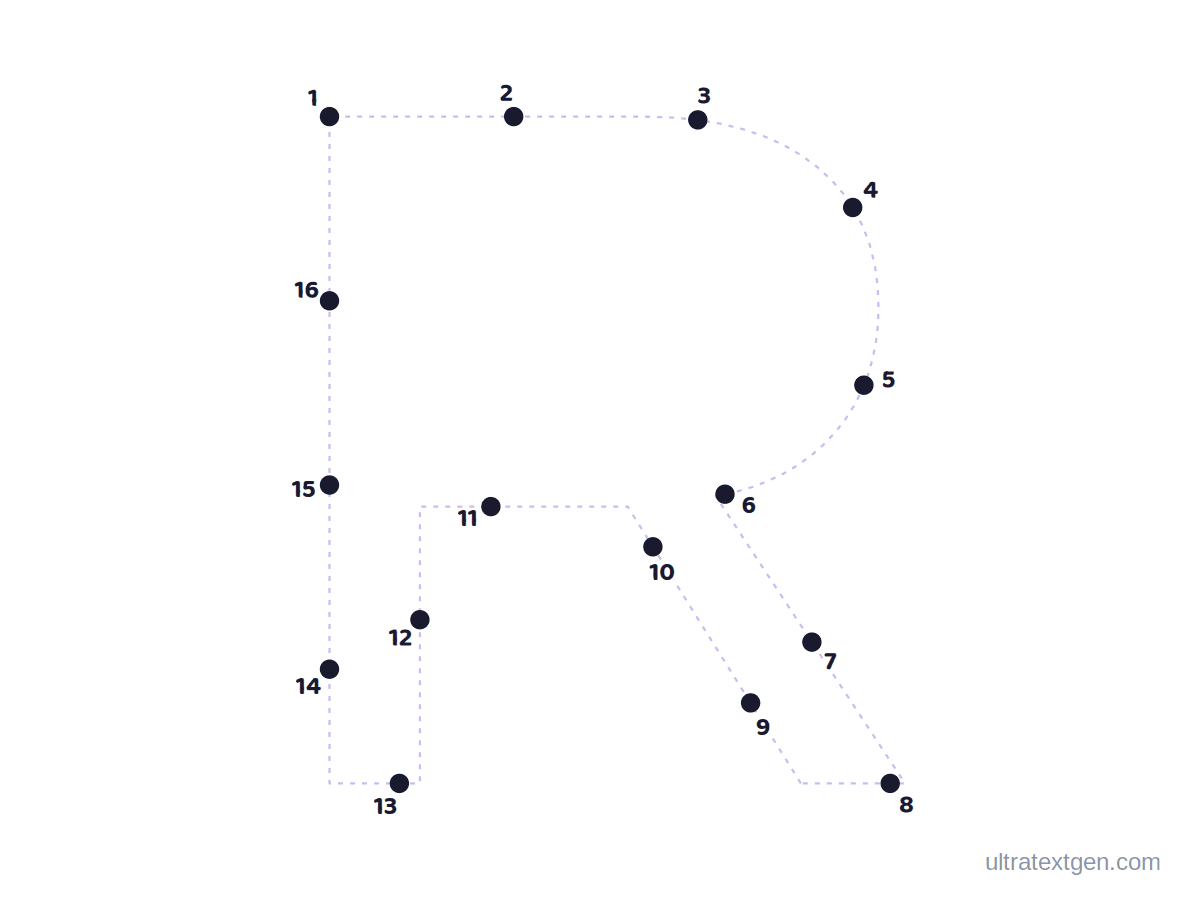 Letter R dot to dot: numbered dots to connect that reveal the letter