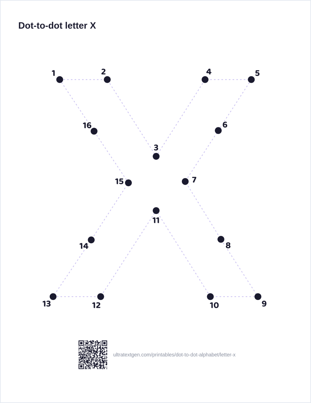 Letter X dot to dot: numbered dots to connect that reveal the letter