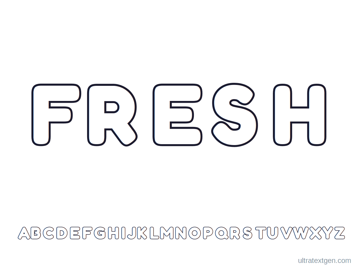Printable graffiti letters: the word FRESH in a hollow throw-up style above an A to Z outline row