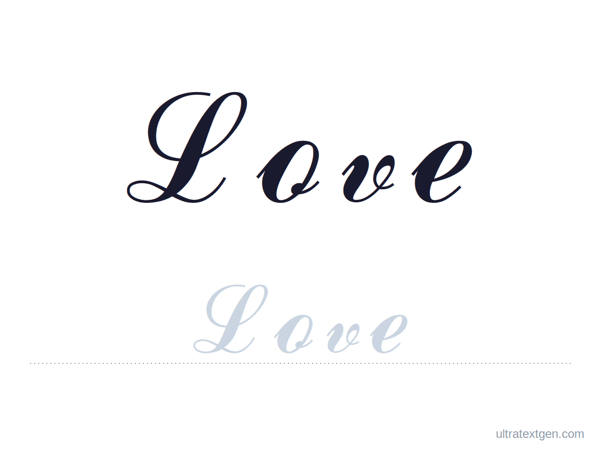 Love in cursive: script model with a lighter trace copy on a ruled line